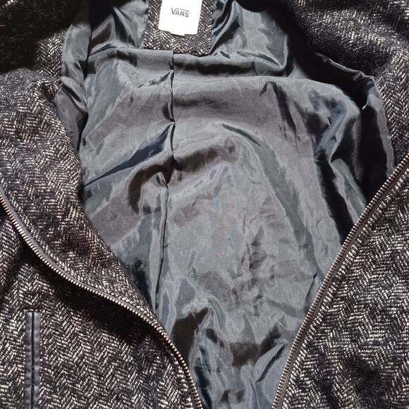 Vans Route 99 Black Herringbone Wool Blend Varsity Bomber‎ Zip Jacket XS - Picture 3 of 6